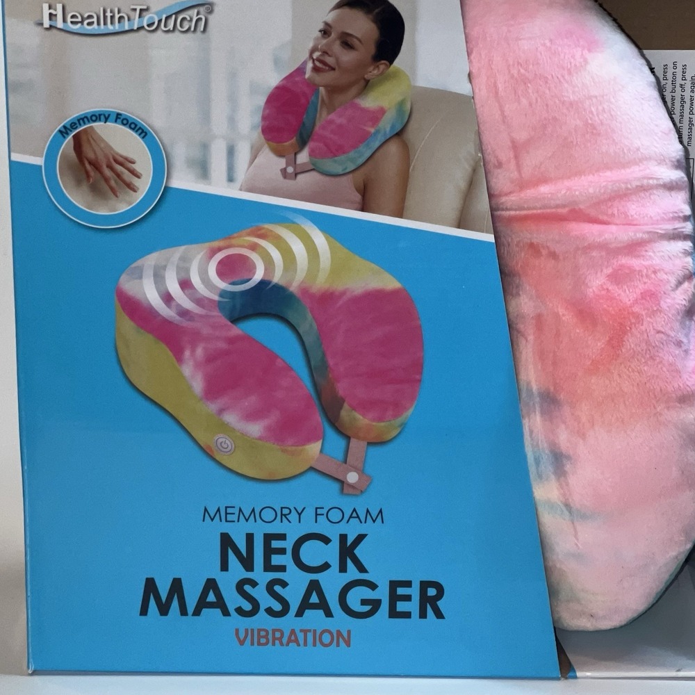 Health Touch Memory Foam Neck Massager Vibration Travel Pillow Colorful New